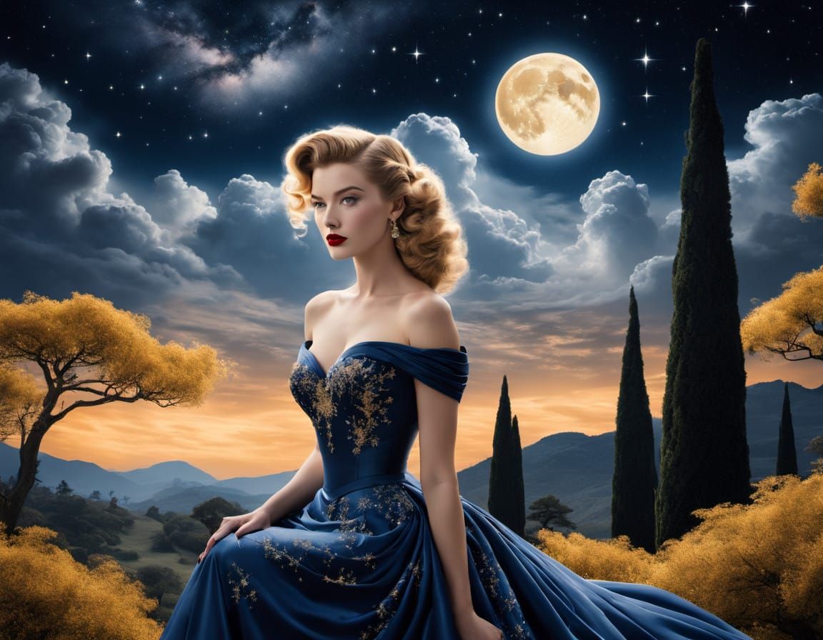 Glamorous 1940s Starlet Poses in Haute Couture Gown Amidst S...