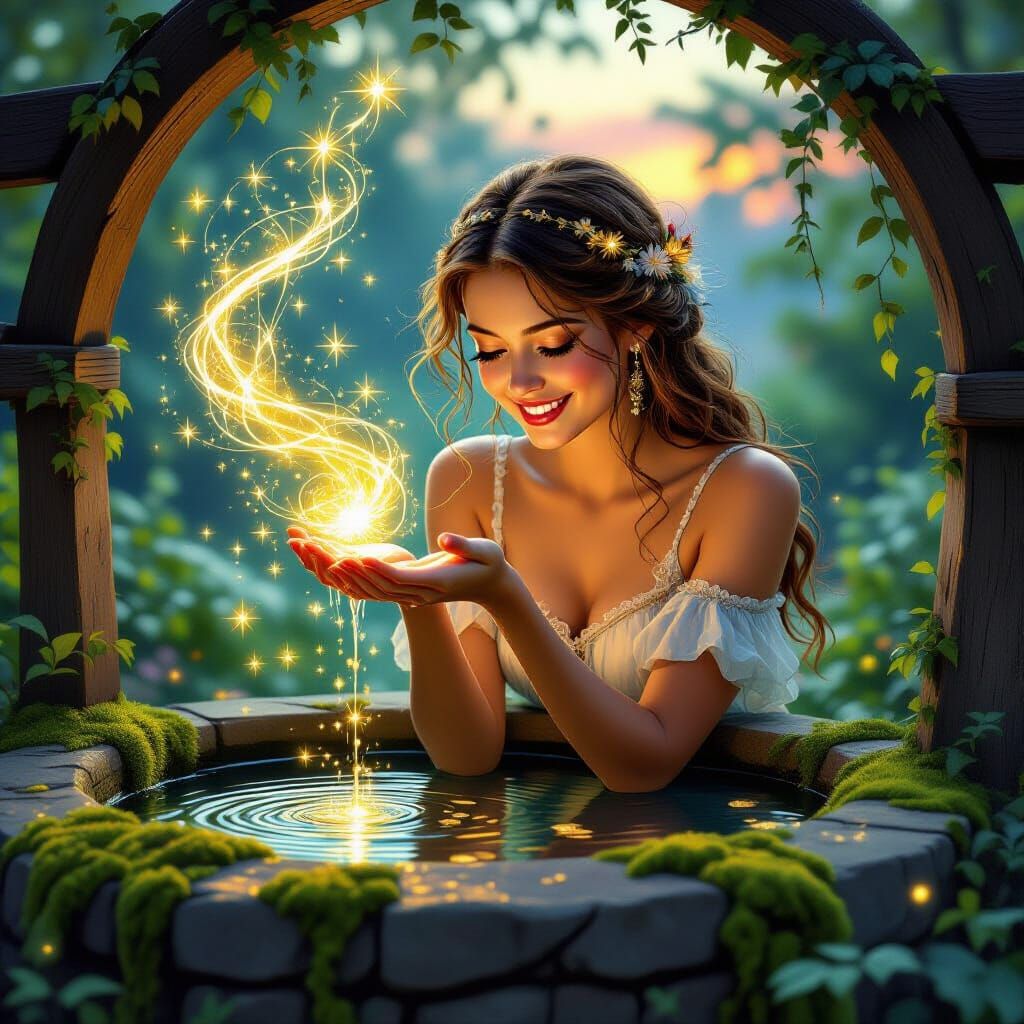 Magical Wishing Well Scene with Glowing Light
