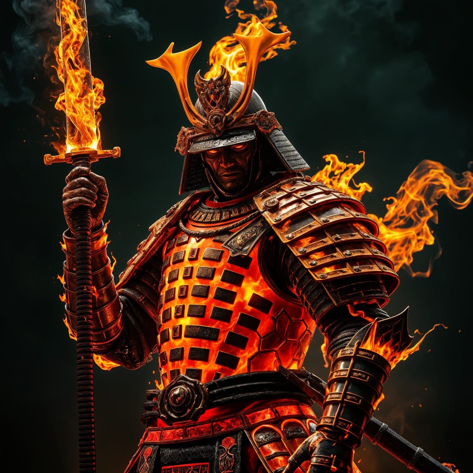 Fiery Samurai Warrior with Flaming Katana