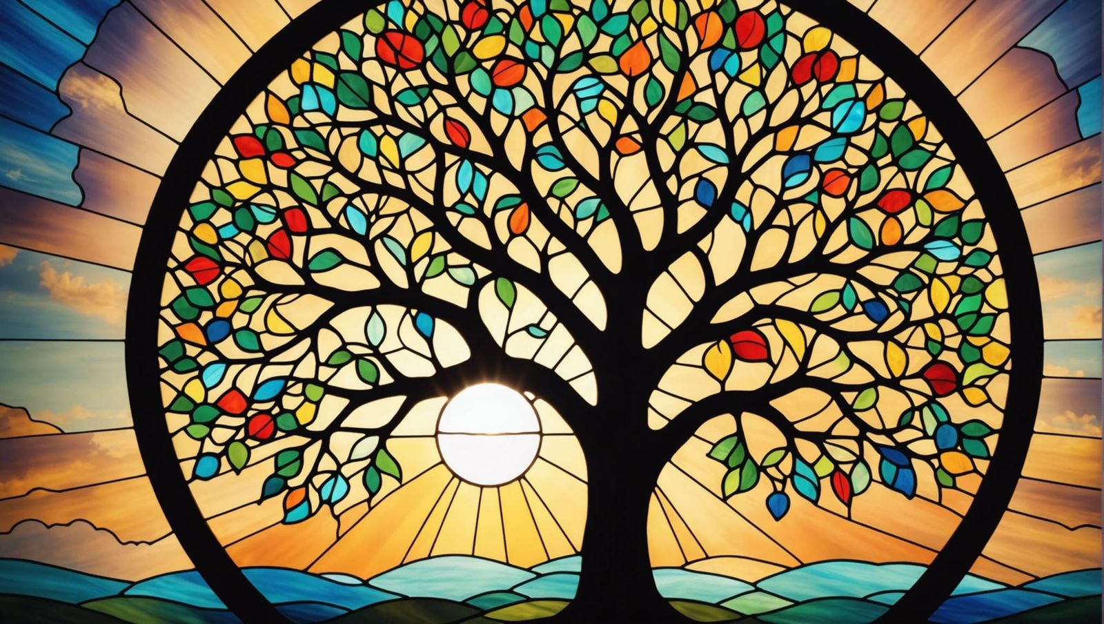 Stained Glass Tree of Life in Sunlight