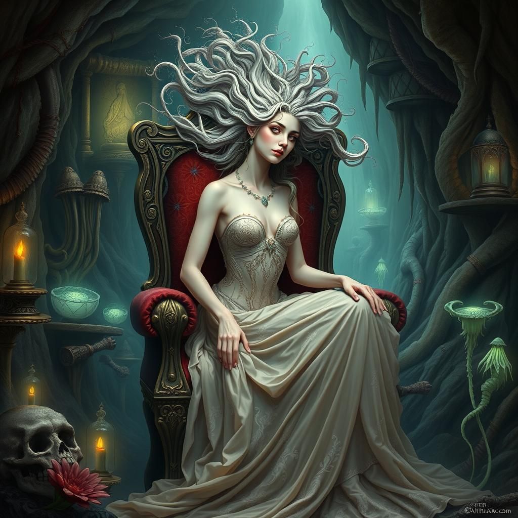 Elegant Anthropomorphic Figure in Dreamlike Subterranean Cha...