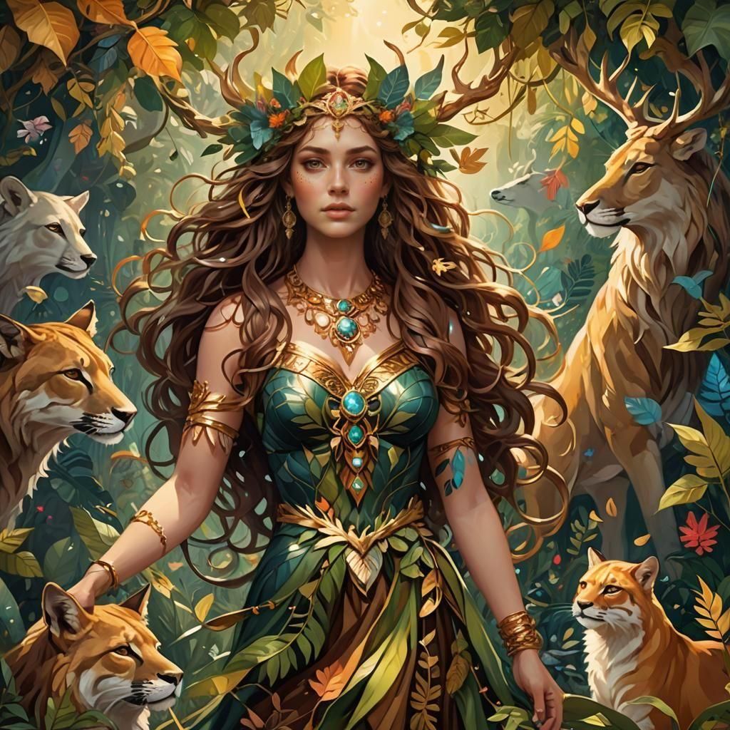 Goddess of Animals in a Fantasy Matte Painting