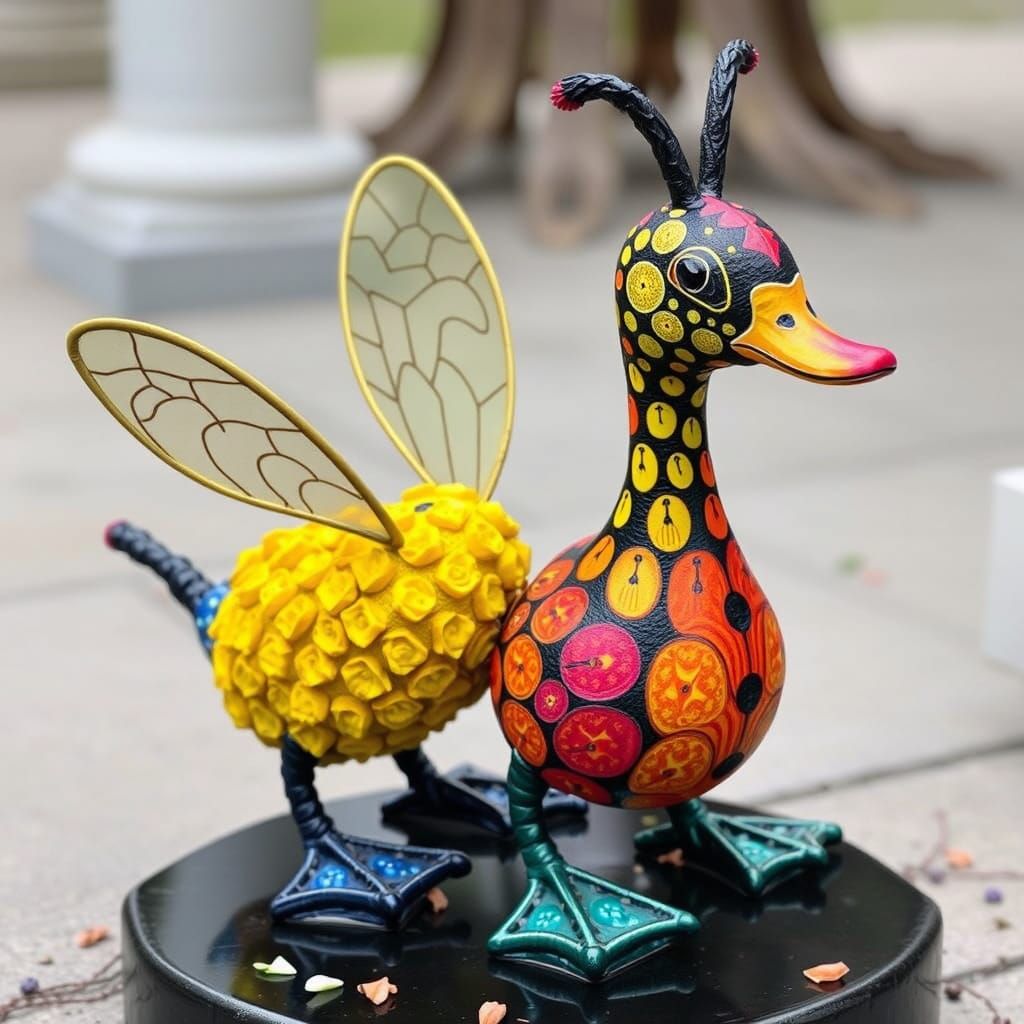 Vibrant Alebrijes Bee Duck Hybrid Creatures