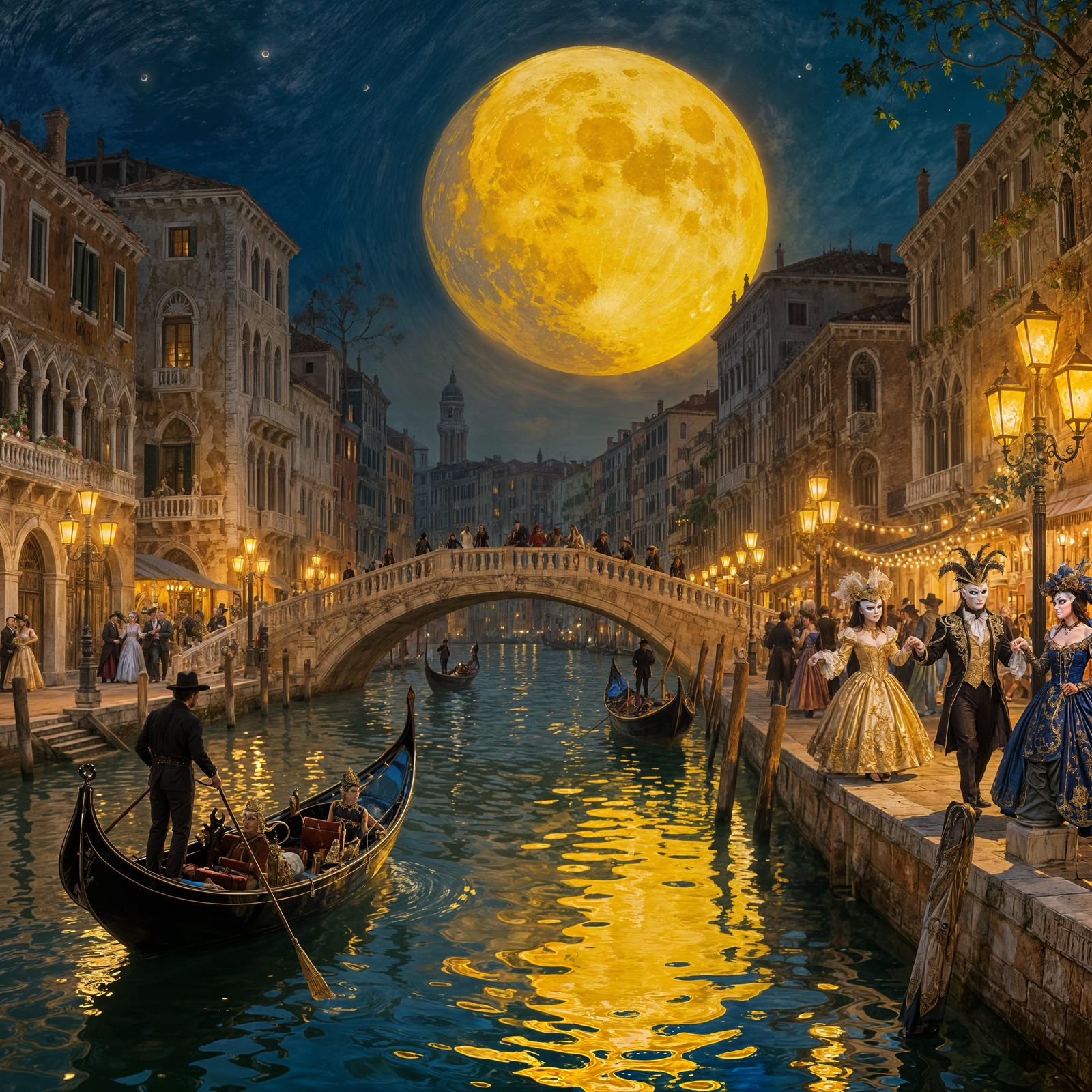 Venice Carnival Night Under a Golden Moon