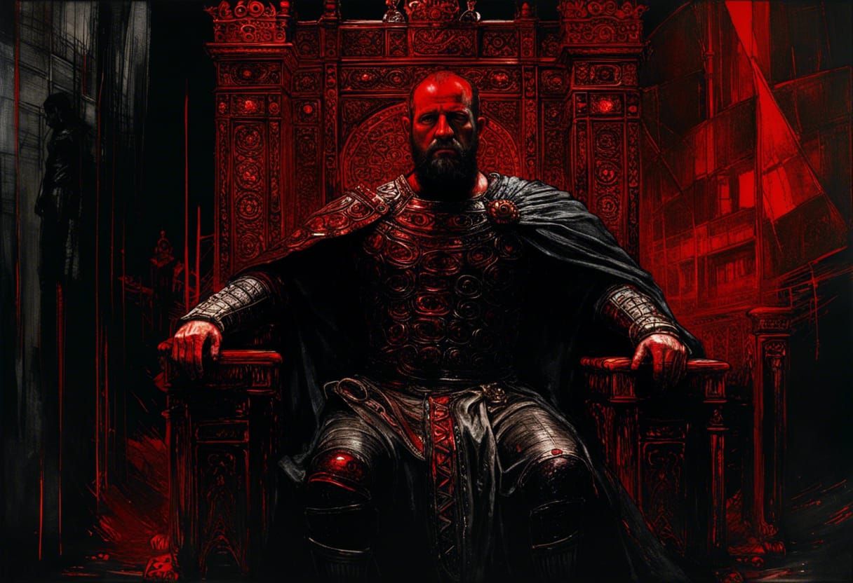 Macbeth on Throne: Dramatic Ink and Blood Drawing