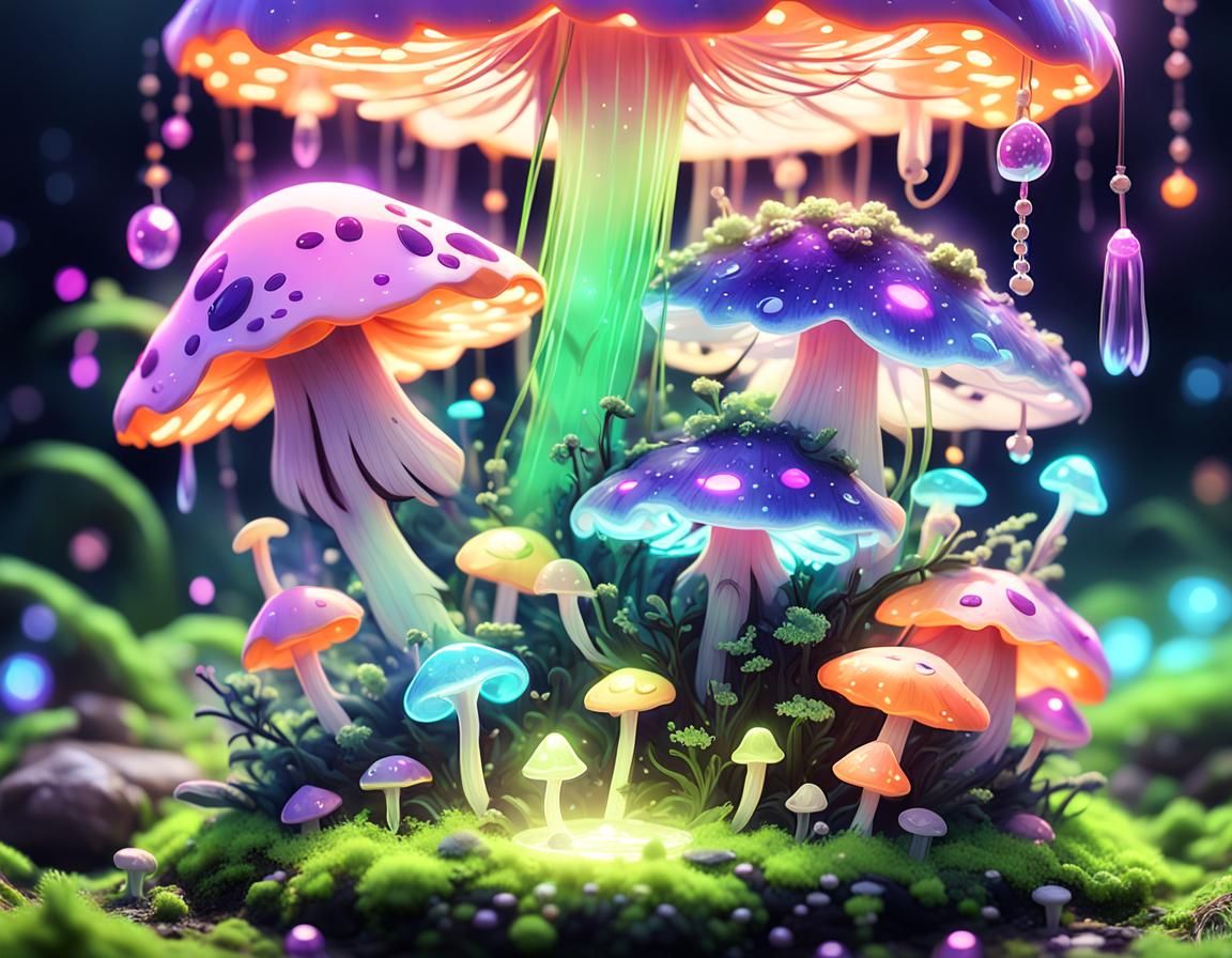 Cute Fungi Chibi in Kirlian Aura Style