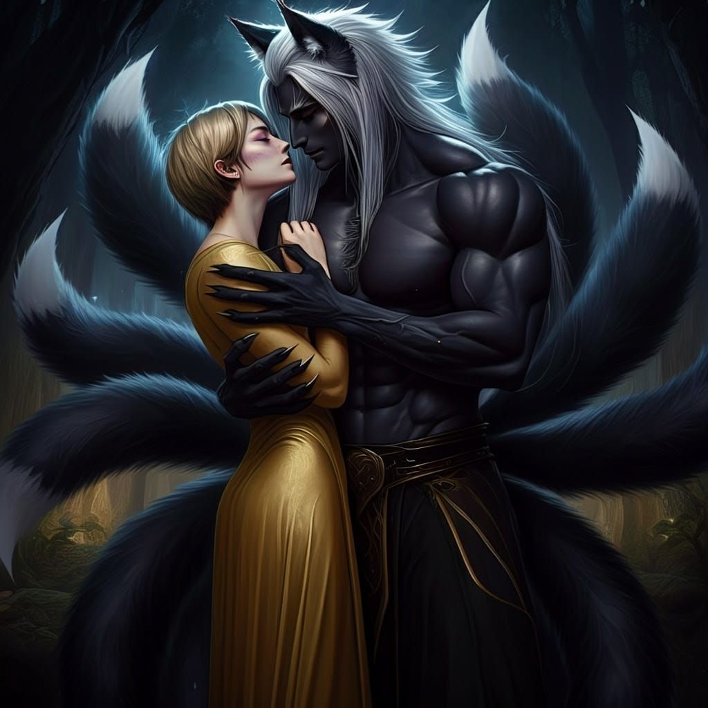 Surreal Dark Fantasy Portrait of a Kitsune Warrior with His....