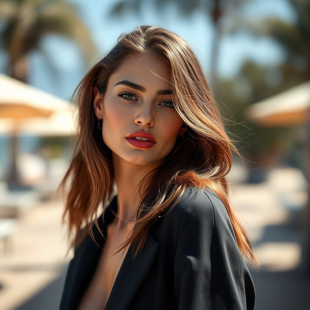 Elegant Fashion Model in Luxurious Outdoor Setting