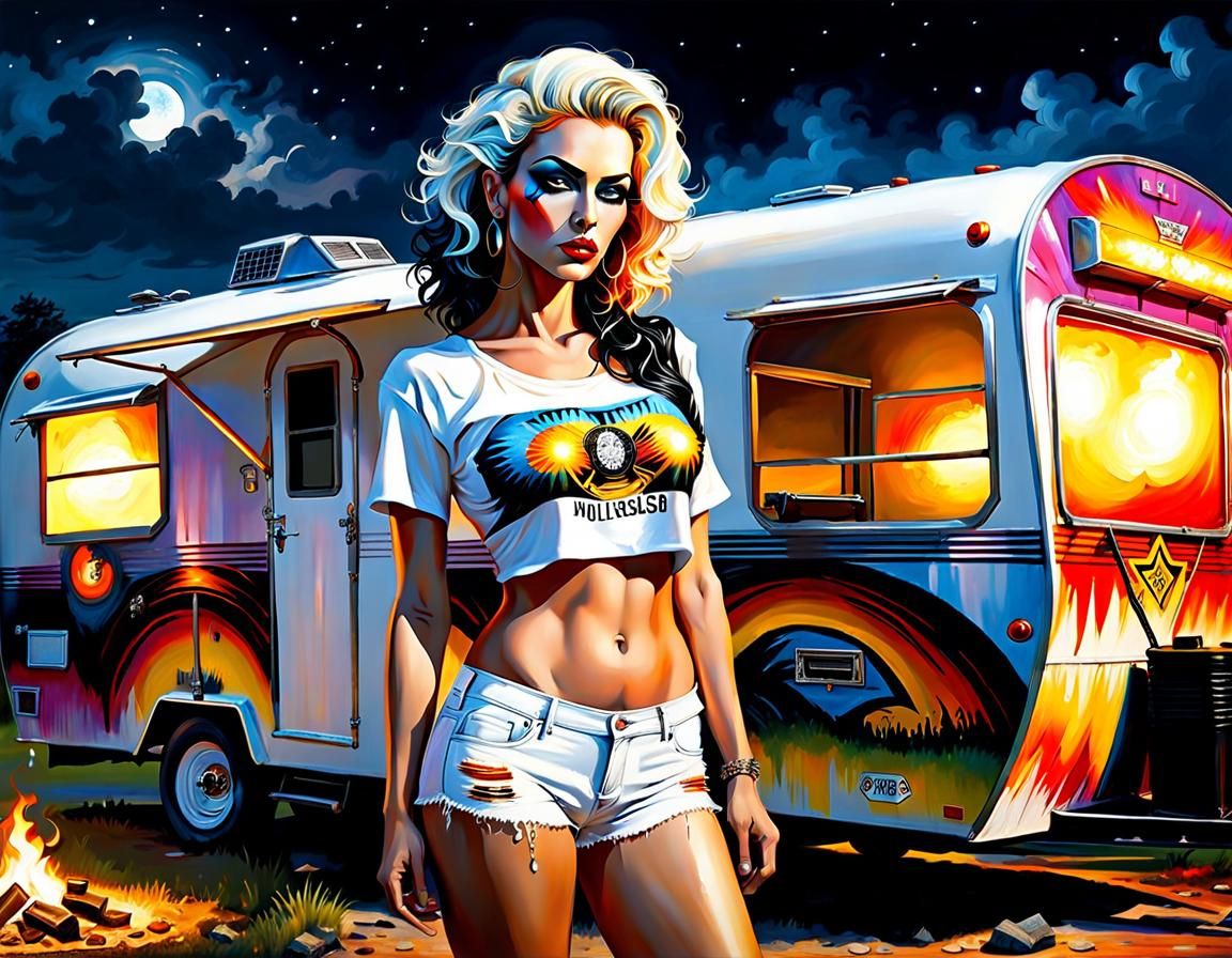 Goth Woman in Trailer Park, Modern Art Style