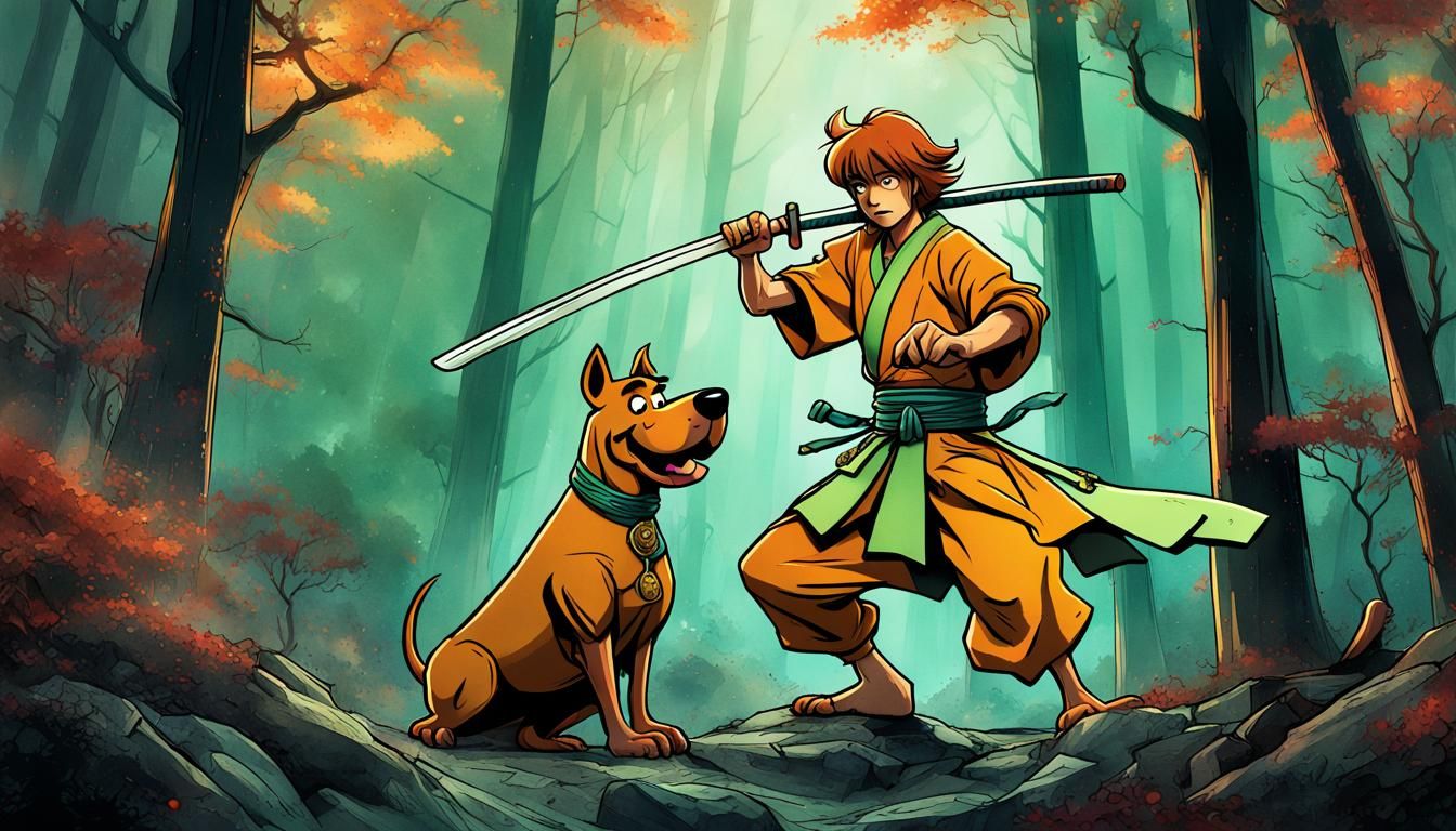 Scooby-Doo and Shaggy as Samurai in Watercolor