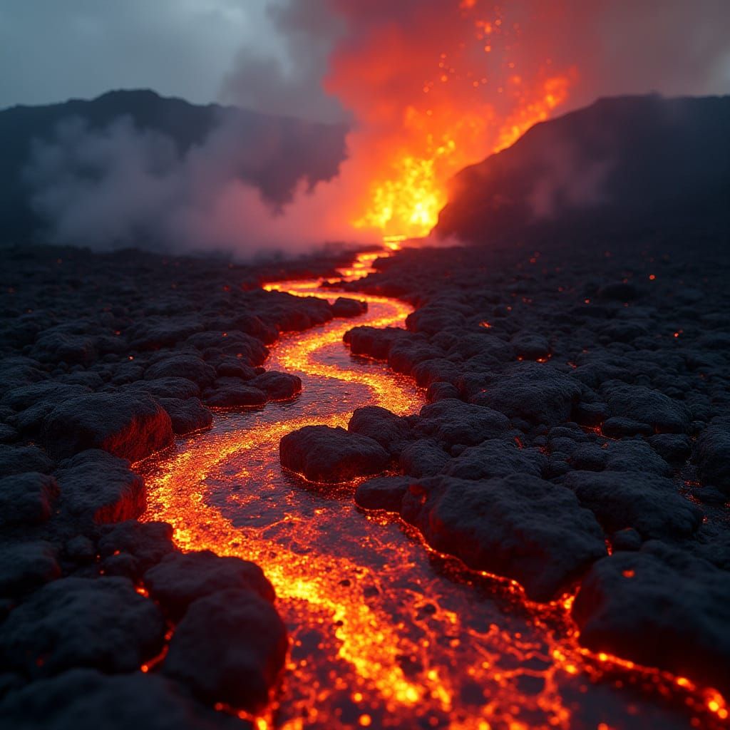 Lava Flowing from a Volcanic Eruption