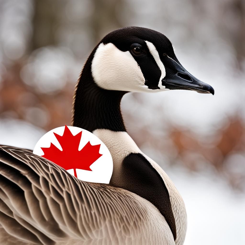 Canadian Goose in Snowy Canada with Maple Leaf