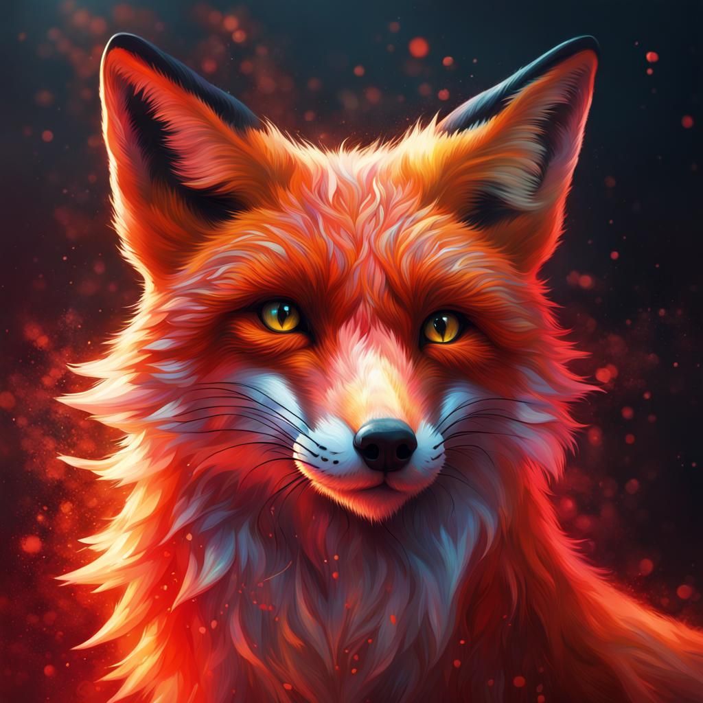 Crimson Dark Magic Fox in Hyperrealistic Splash Art