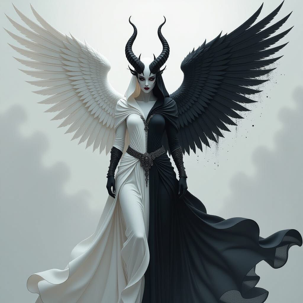 Winged Figure in Light and Dark Style