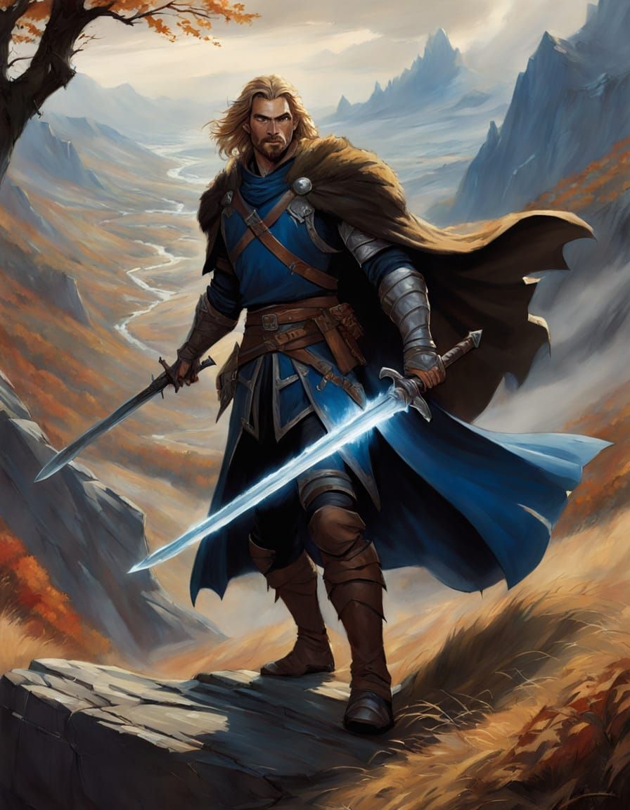 Heroic Human Warrior with Greatsword, Oil Painting