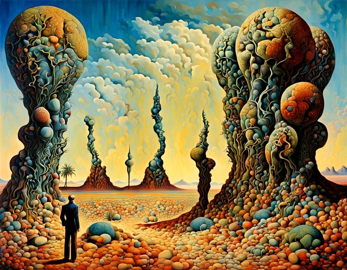 Biomechanical Desert Landscape in Max Ernst Style