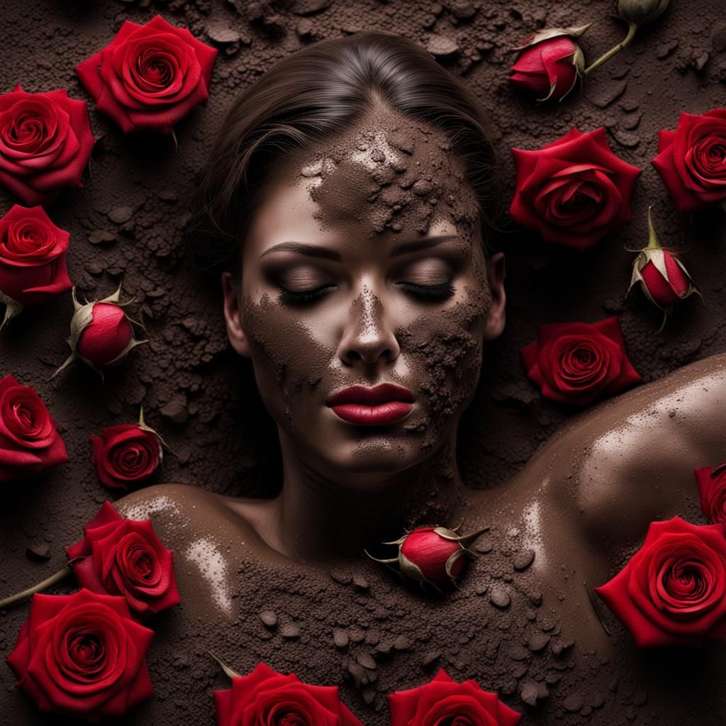 Woman in Mud and Roses: Sinister High-Resolution Portrait