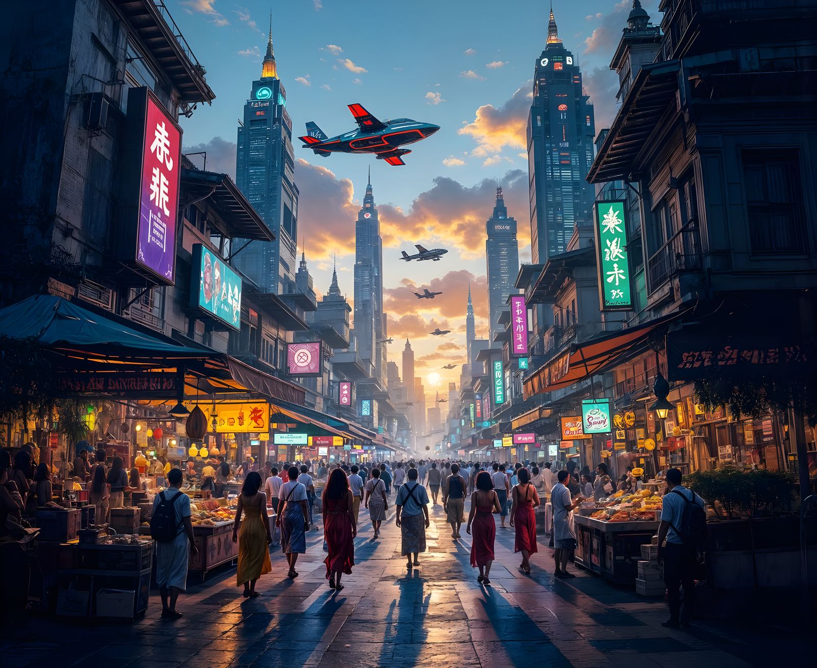 Futuristic Caribbean Marketplace in Digital Art Style