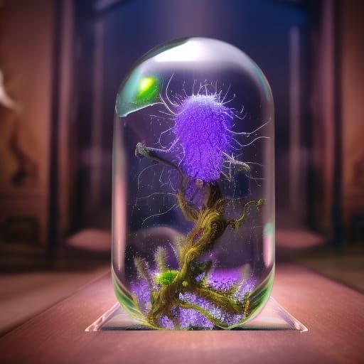 Cosmic Alien Plant in Glass Box: Ethereal Photorealistic Art