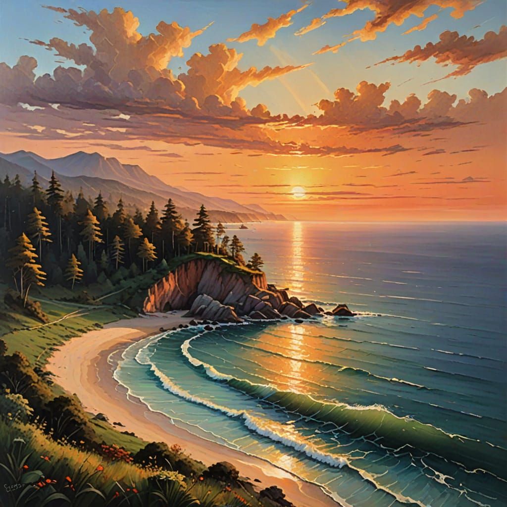 Majestic Sunset Landscape with Vibrant Orange Hues