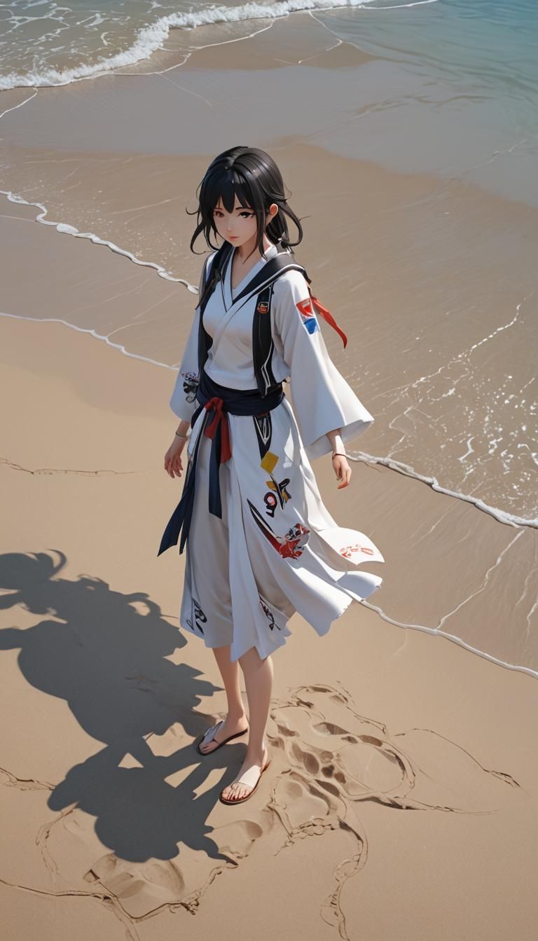 Anime Beach Scene in Detailed 3D Art Style