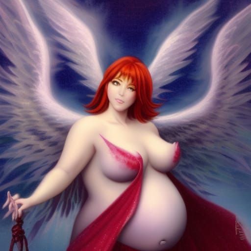 Anime Pregnant Lilith with Red Hair and Wings