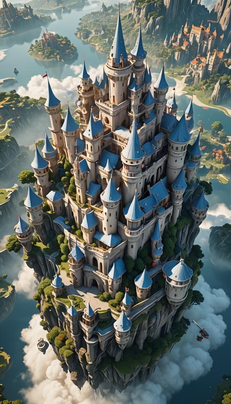 Majestic Aerial Castle in Floating Island Kingdom
