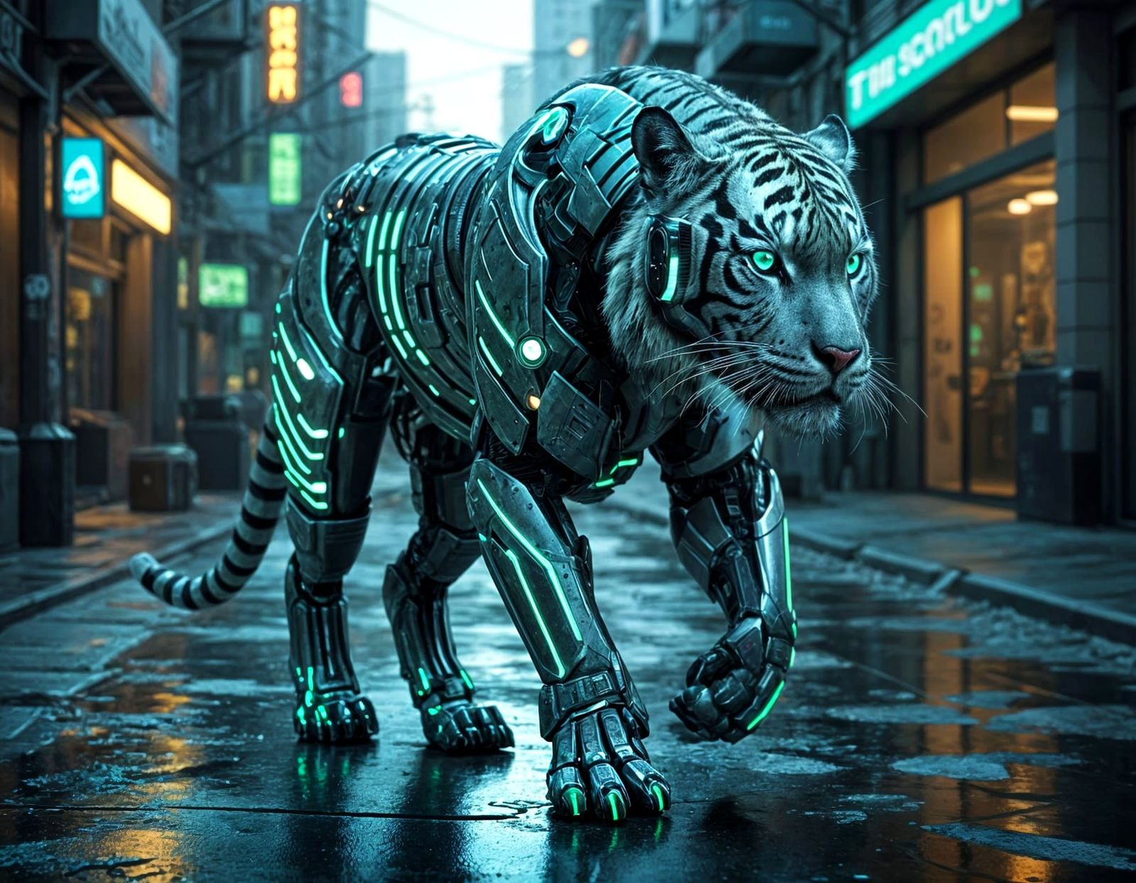 Cyborg Tiger in Cyberpunk Armor