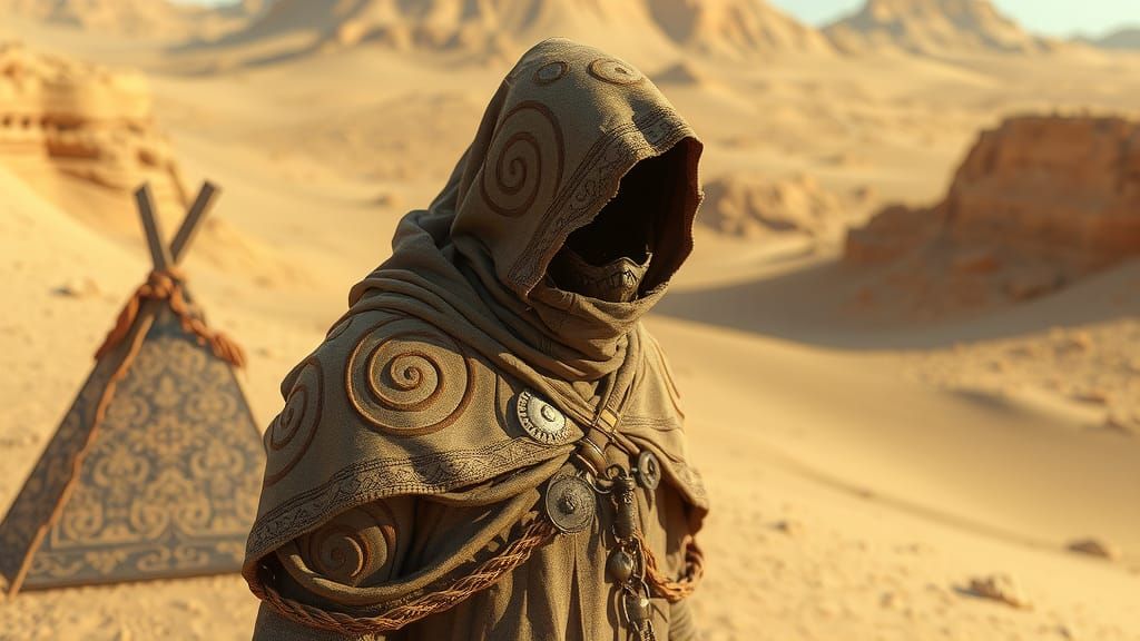 Mysterious Desert Stalker in Stylized 3D Realism