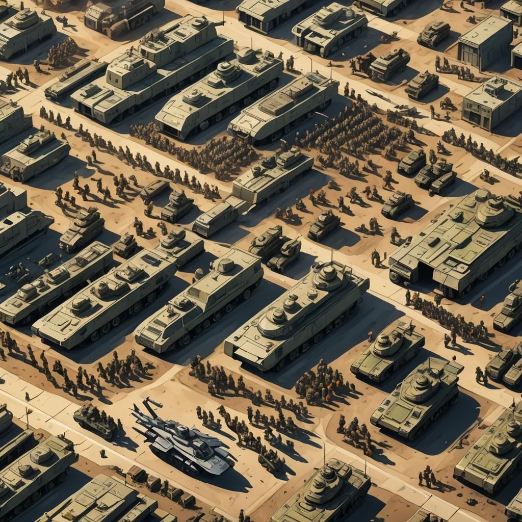 Cartoon Aerial View of Military Base in Comic Style