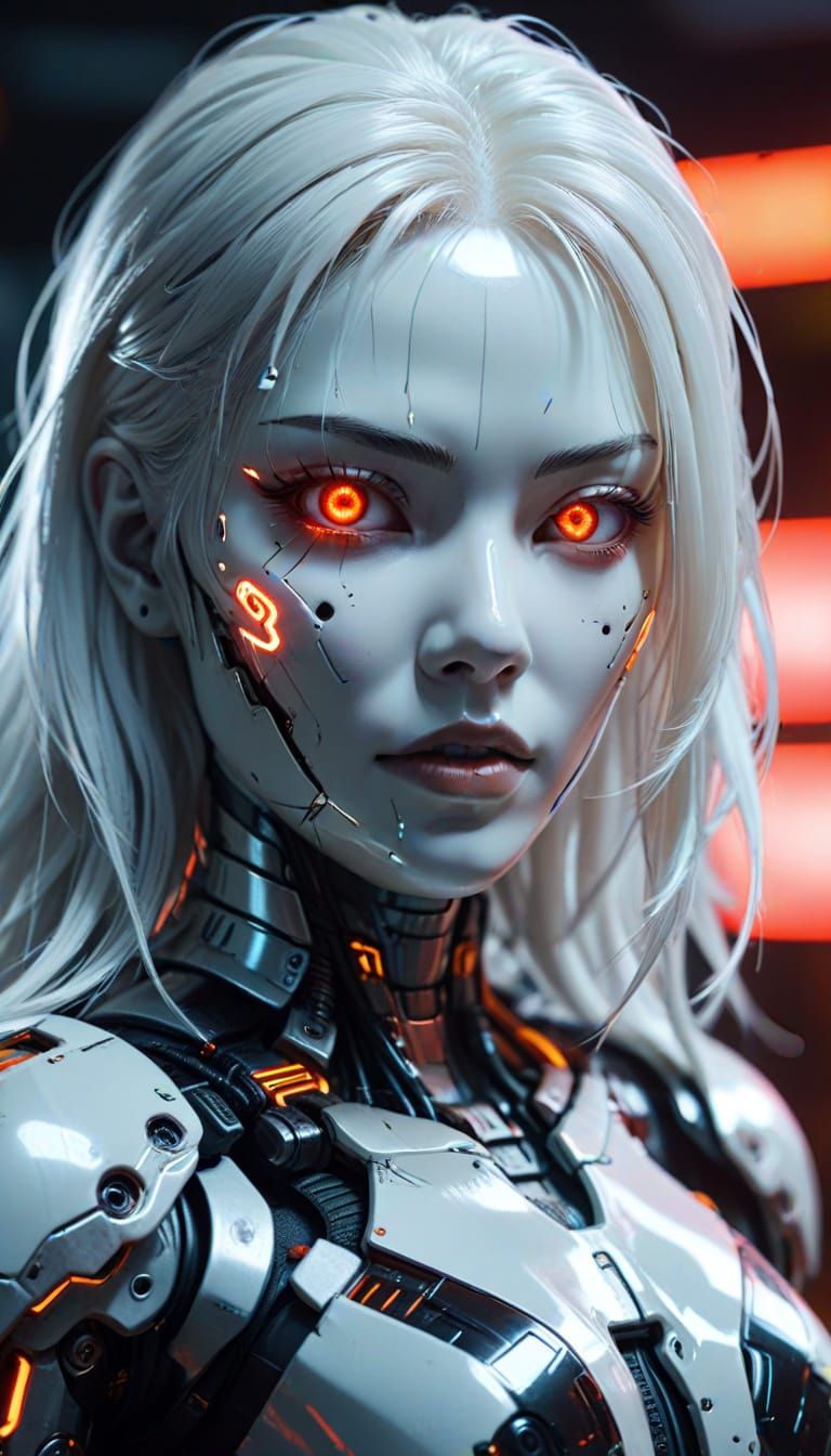 Japanese Cyberpunk Android with Neon Lighting