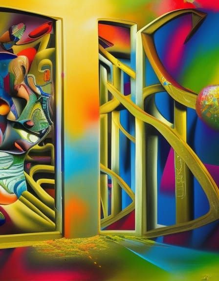 Stuck in a maze with an insanely beautiful girl. graffiti art, splash art, street art, spray paint, oil gouache melting,...