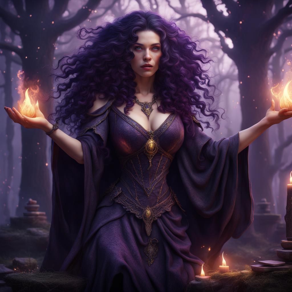 Witchcraft Goddess Practicing Spells in Detailed Matte Paint...
