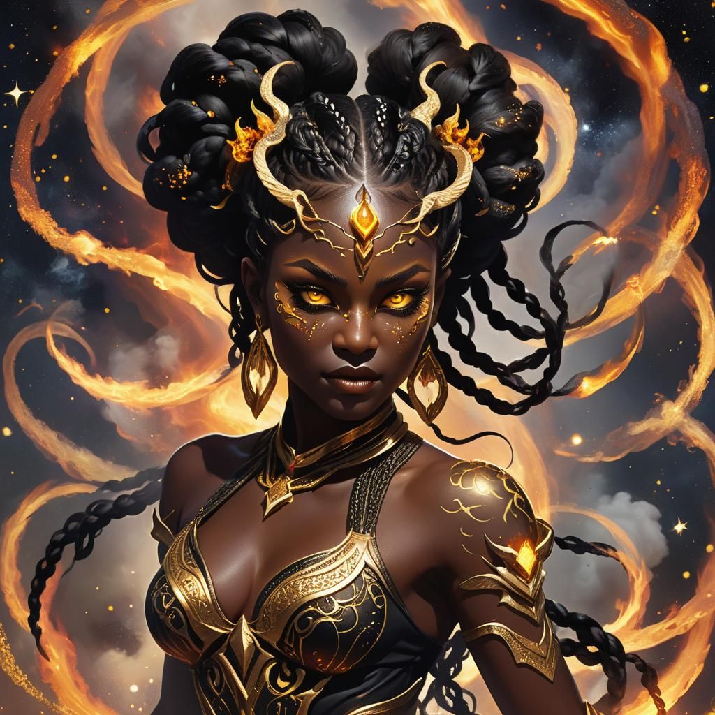 Demoness in Magma Vortex: Abstract Vector Art