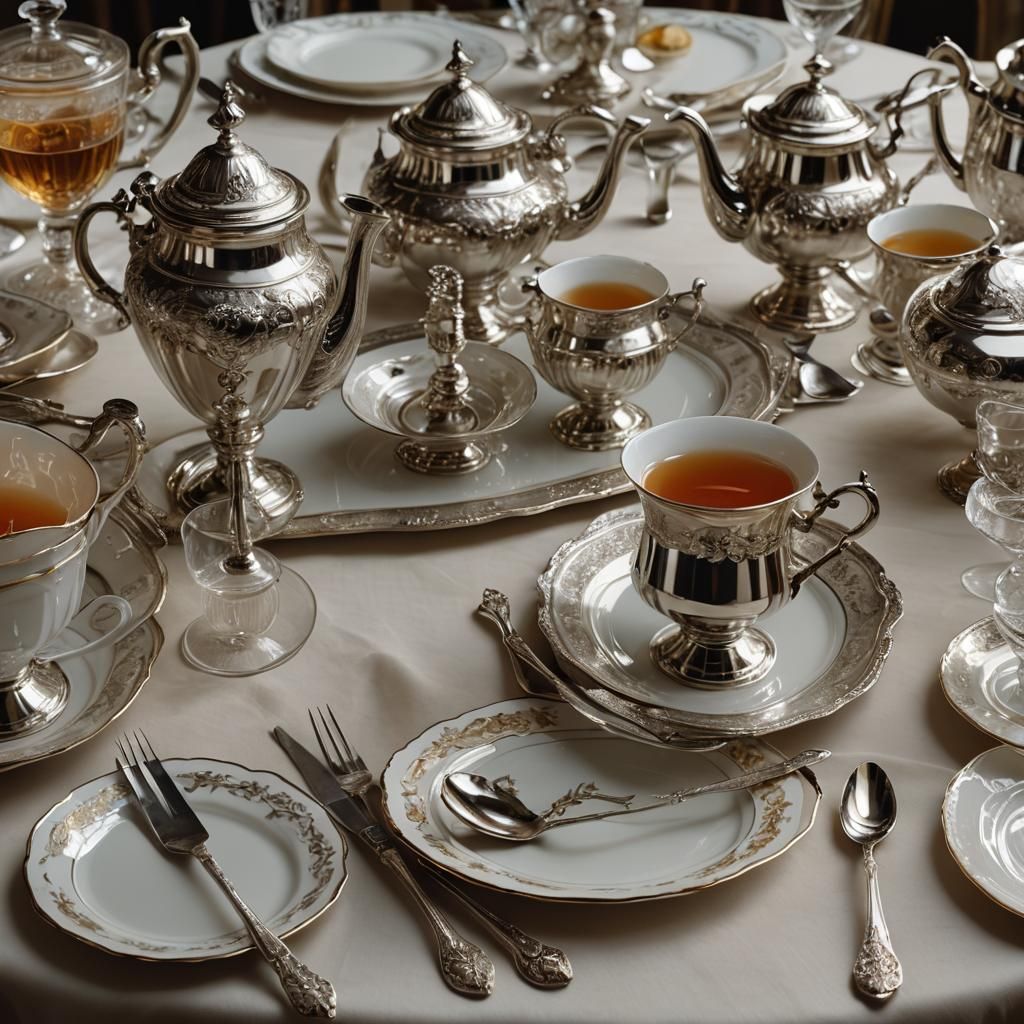 Silver Tea Service Still Life as Oil Painting
