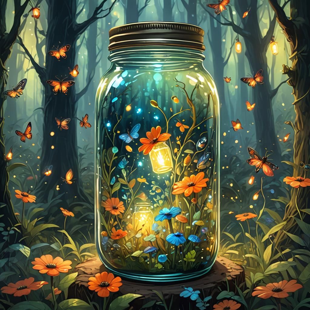 Enchanted Mason Jar in Fantasy Forest Concept Art