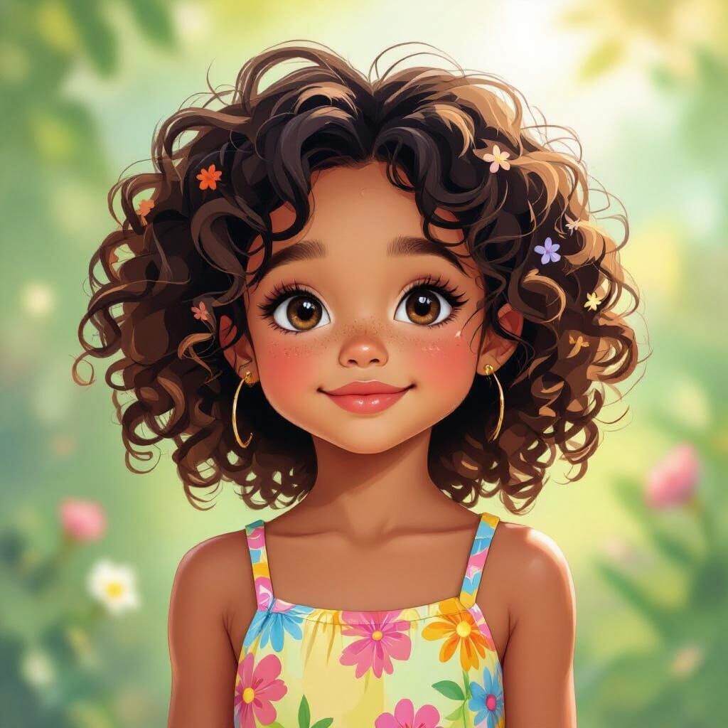 Airbrush Illustration of a Cheerful Girl in Pastel Colors