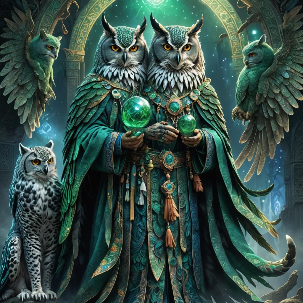 Emerald Shaman and Blue Owl King in Magic Realism