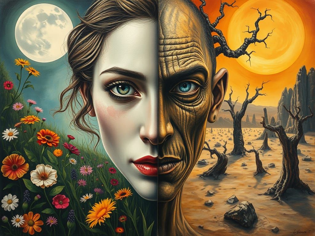 Contrasting Faces in Mixed Media Oil Painting