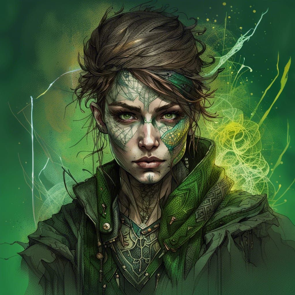 Ornate Portrait of Non-Binary Troll Rogue