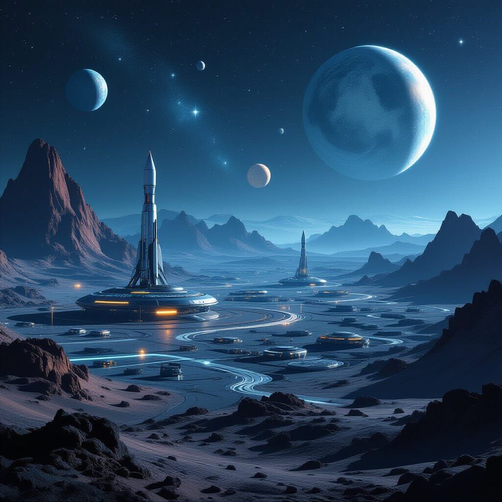 Alien Rocket Base Under Starry Skies