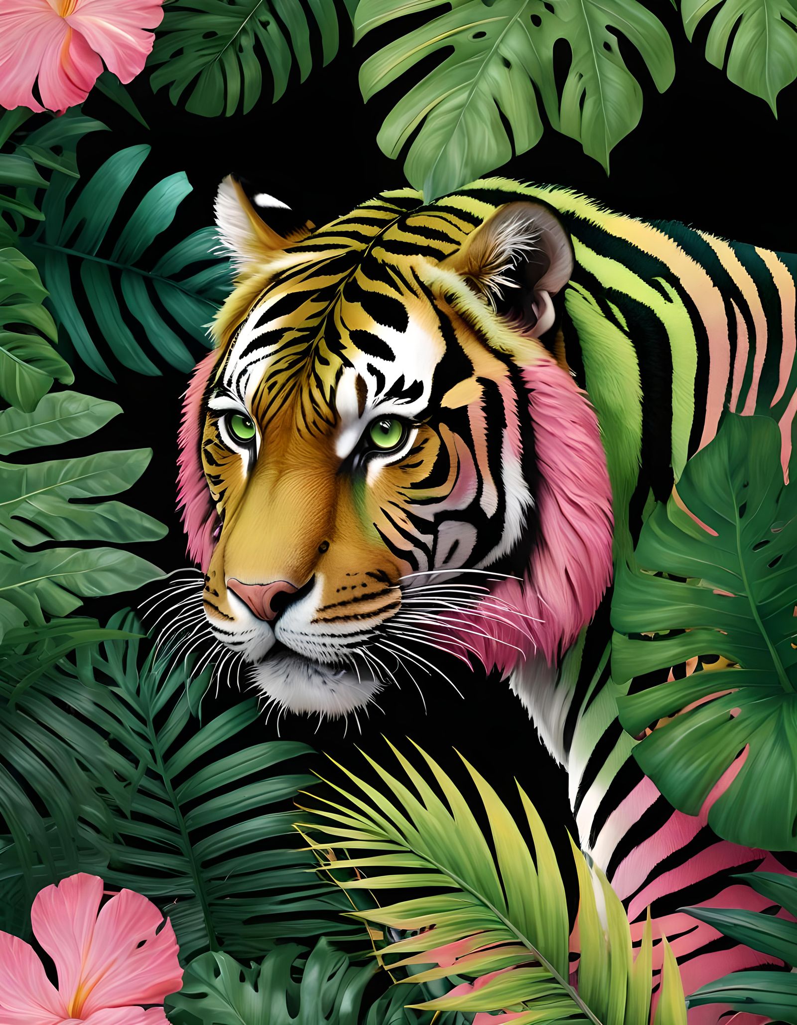 Psychedelic Pink and Green Striped Tiger