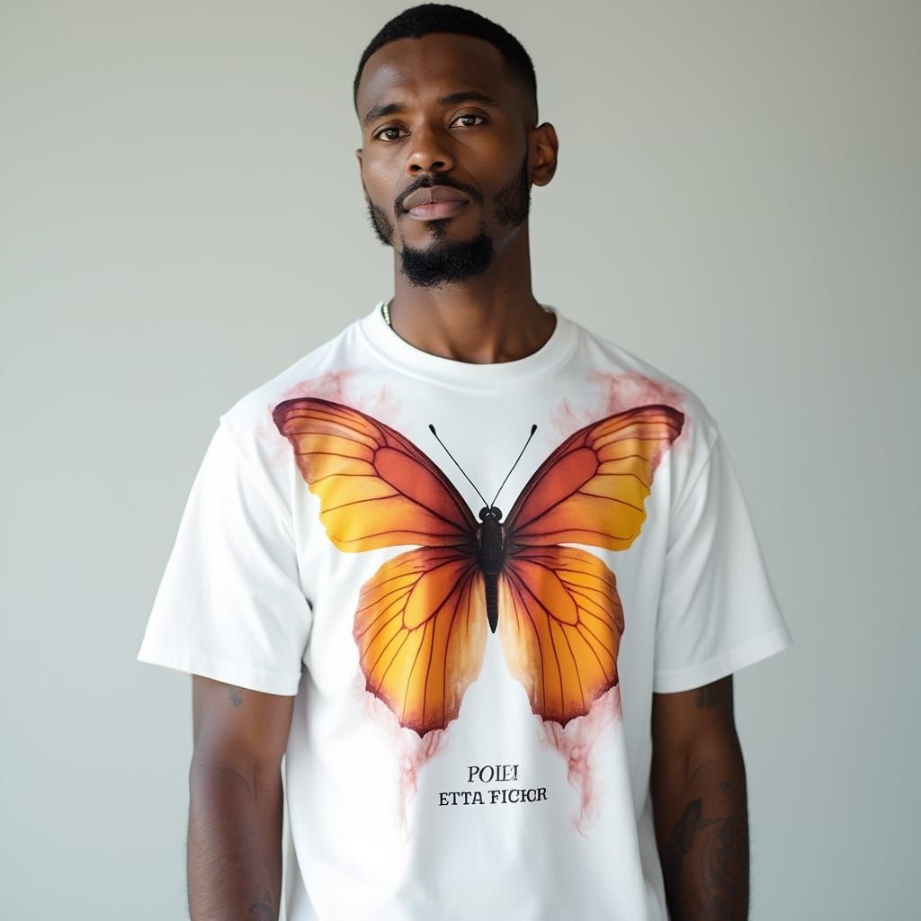 Male Model with Butterfly Graphic in Streetwear Aesthetic