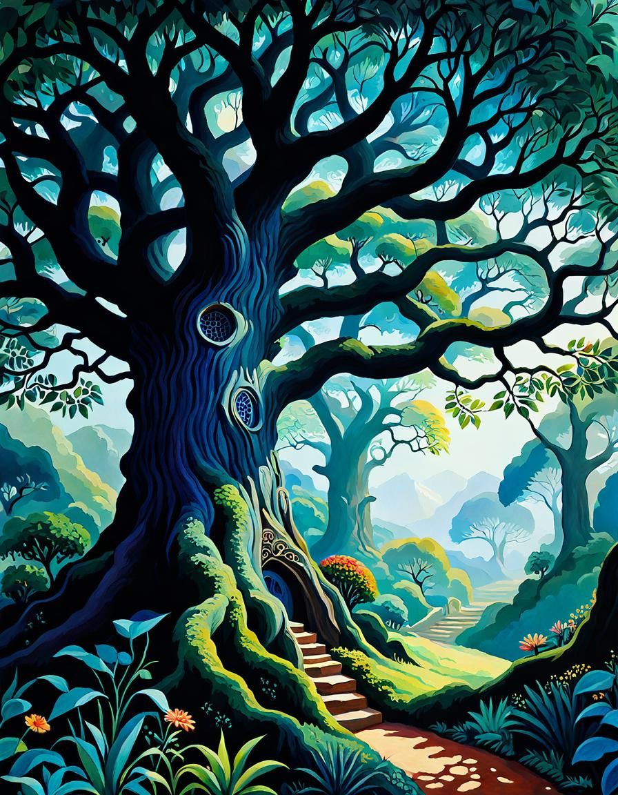 Tree of Life: Gouache Impressionist Garden
