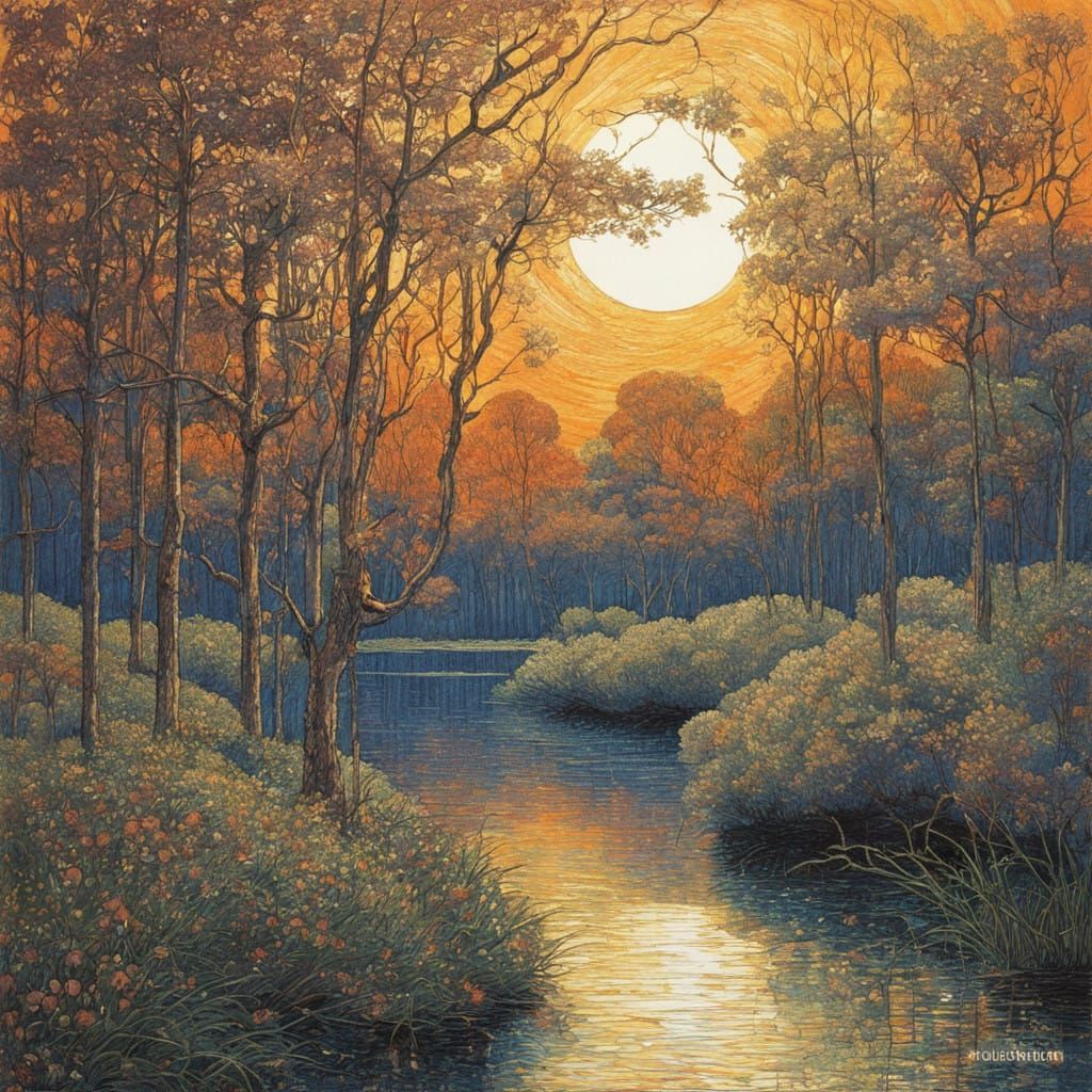 Dreamy Moonlit Lake in Impressionist Style