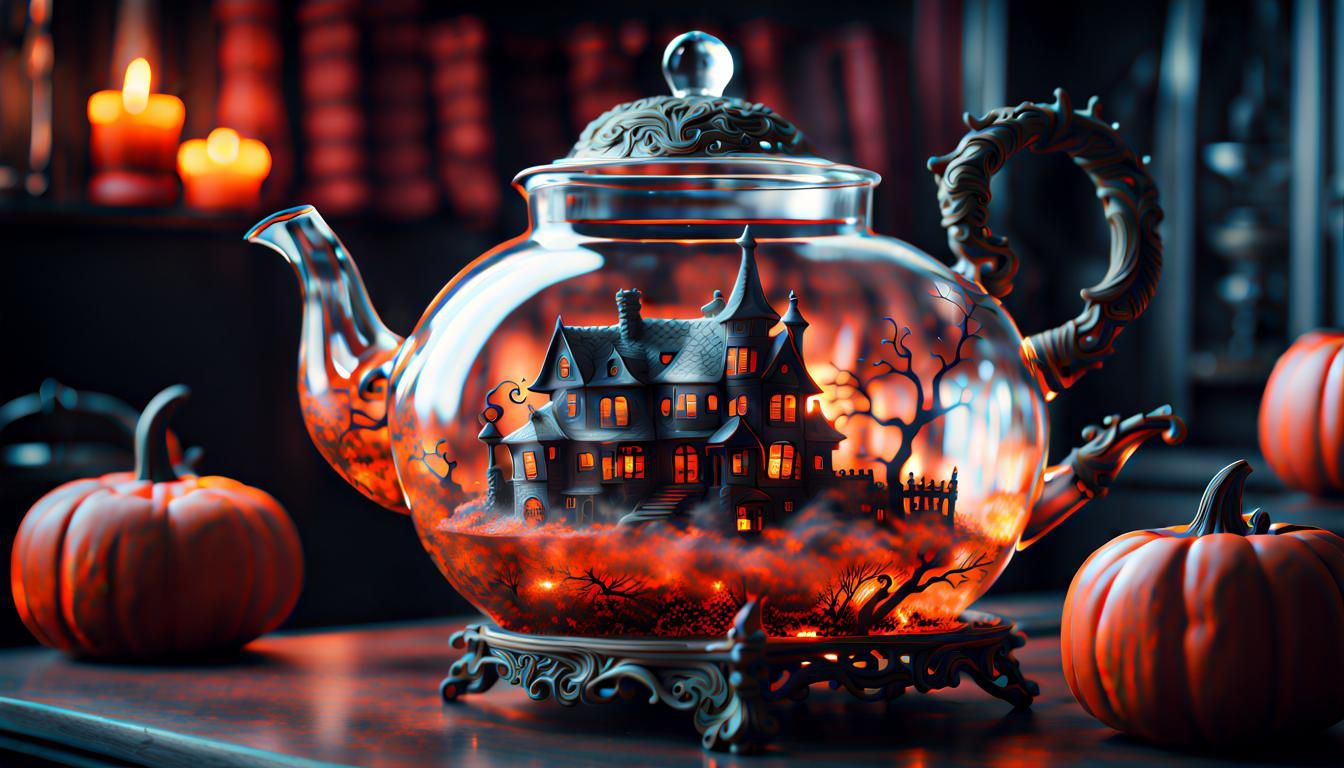 Halloween Town Inside Glass Teapot