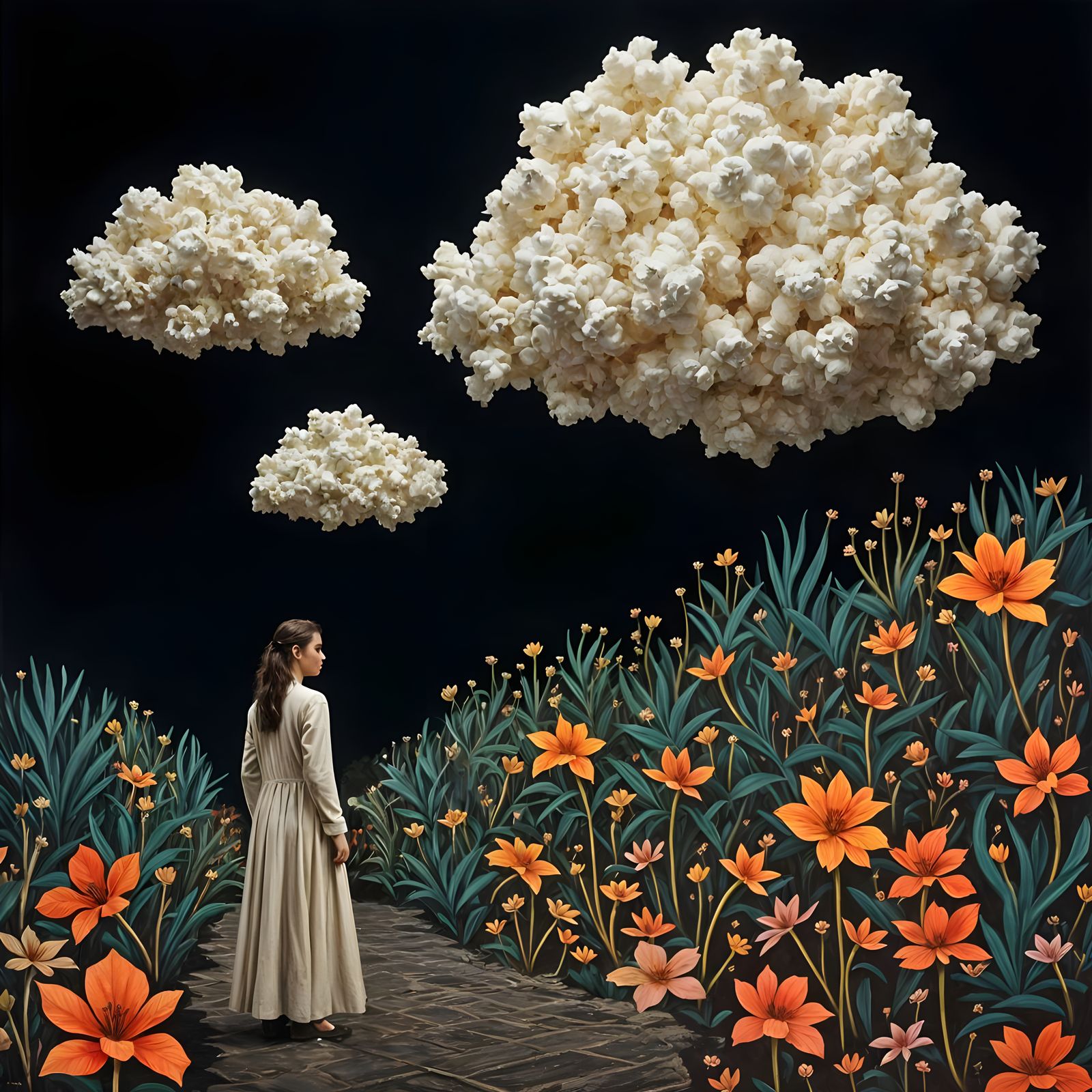 Surrealist Midnight Garden with Dark Meadow