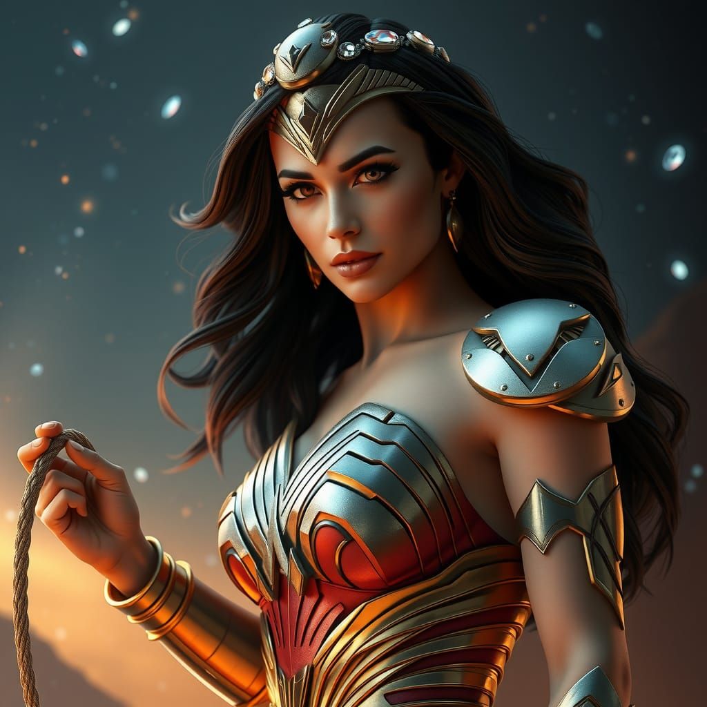 Futuristic Wonder Woman in Golden Gown