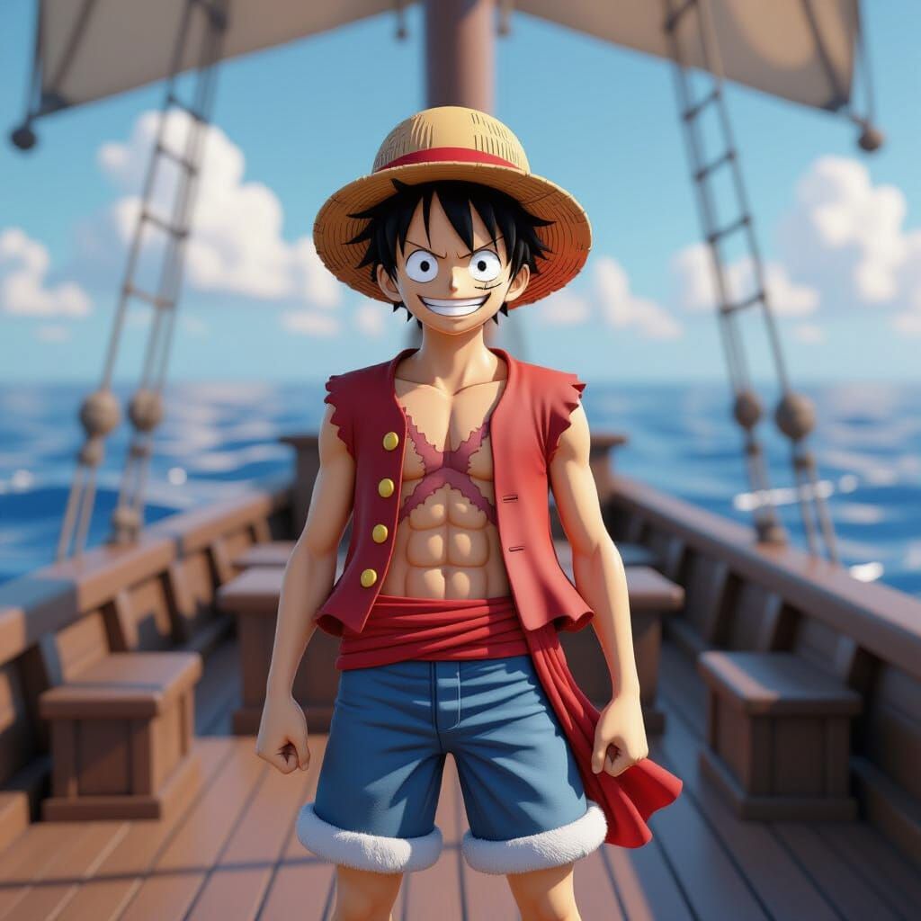 Luffy in 3D Anime Style at Sea