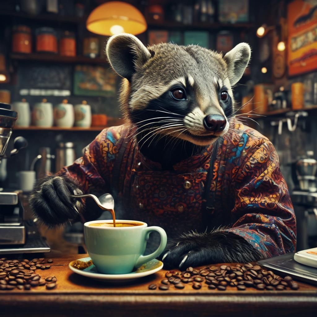 Civet Barista Makes Coffee: Retro Pop Art Poster